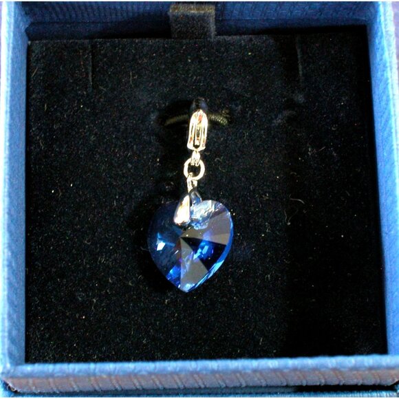 Blue Heart-Shaped Swarovski Crystal Pendant With Silver-Tone Bail In Gift Box - Picture 1 of 5